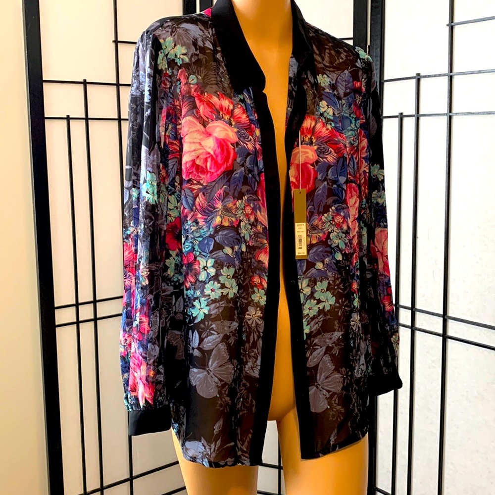 New NWT LAUREN CONRAD sheer blouse shirt L